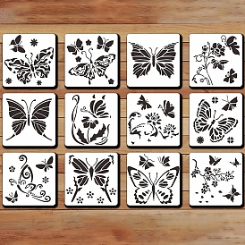Modèles de pochoirs de peinture de dessin en plastique pour animaux de compagnie, carré avec motif papillon