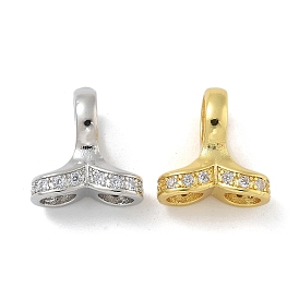 Rack Plating Brass Micro Pave Clear Cubic Zirconia Charms, Long-Lasting Plated, Lead Free & Cadmium Free, Fishtail