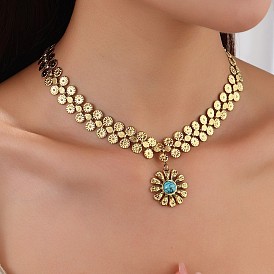 Женские ожерелья с подвесками из нержавеющей стали и синтетической бирюзы в виде цветка
