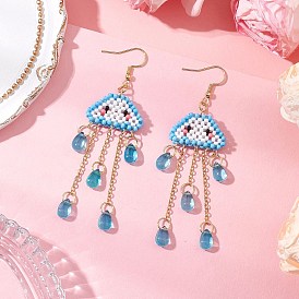 Облако и слеза 304 серьги-подвески из нержавеющей стали, с бисером, прозрачными стеклянными бусинами и латунными цепочками, золотые