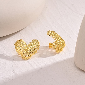 Brass Woven Heart Stud Earrings for Women