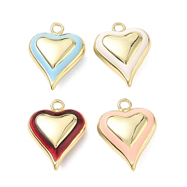 Brass Pendants, with Enamel, Heart Charms, Real 14K Gold Plated
