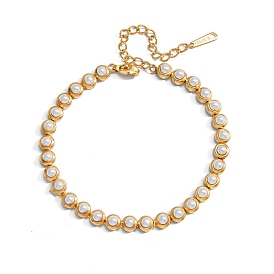 Stainless Steel & Plastic Pearl Tennis Bracelets for Women, Round