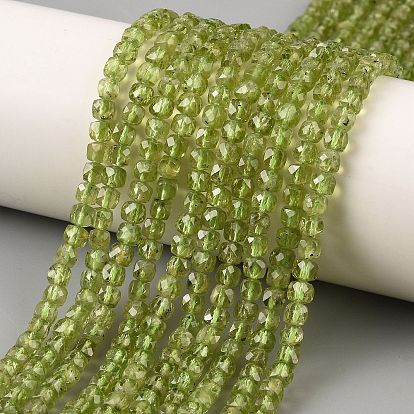 Природный перидот бисер нитей, граненый куб, класс А