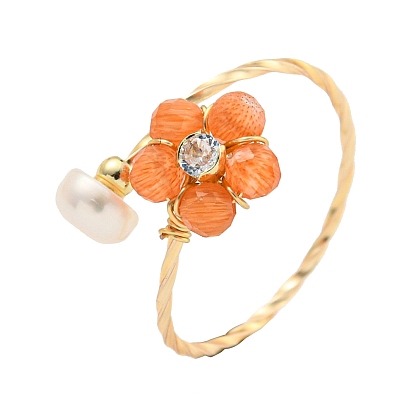 Anneaux de manchette ouverts en laiton, sans nickel, avec des yeux de chat, perle, bijoux pour femmes, fleur