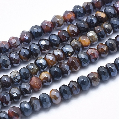 Гальванизированные нити бусин из натурального желто-синего тигрового глаза (окрашенные и нагретые), граненые, рондель