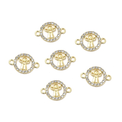 Alloy Crystal Rhinestone Connector Charms, Flat Round Links with Angel