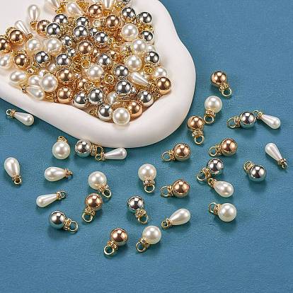 Kit de fabricación de aretes colgantes de perla de imitación de bricolaje, Incluye colgante redondo de latón con diamantes de imitación y perla de imitación ABS., anillo de salto de hierro, Ganchos del pendientes de latón