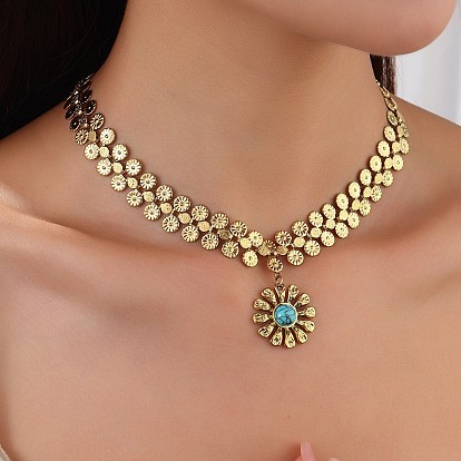 Женские ожерелья с подвесками из нержавеющей стали и синтетической бирюзы в виде цветка