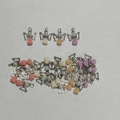 30Pcs Dyed Synthetic Coral & Alloy Pendants, with 304 Stainless Steel Findings, Angel, Antique Silver