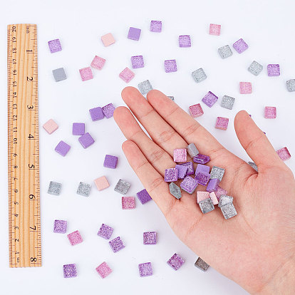Glass Cabochons, Mosaic Tiles, with Glitter Powder, for Home Decoration or DIY Crafts, Square