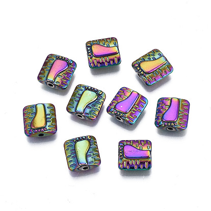 Rack Plating Rainbow Color Alloy Beads, Cadmium Free & Nickel Free & Lead Free, Square with Footprint