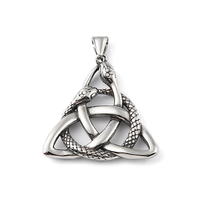 304 Stainless Steel Pendants, with 201 Stainless Steel Snap on Bails, Trinity Knot with Snake Charm