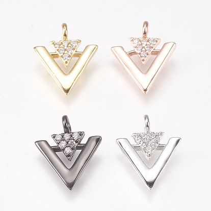 Brass Micro Pave Cubic Zirconia Charms, Triangle