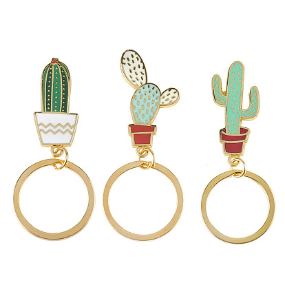 Alloy Enamel Cactus Pendant Keychains, for Car Key Handbag Decor & Gifting
