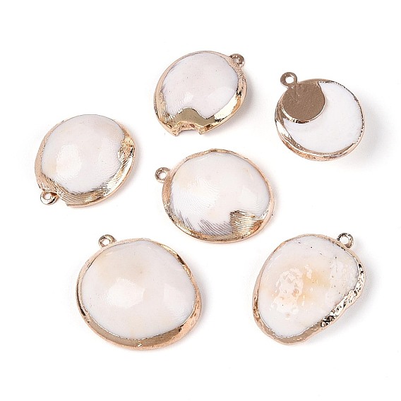 Подвески из натуральных ракушек с гальваническим покрытием, подвески в форме ракушек, с латунной фурнитурой , золотые