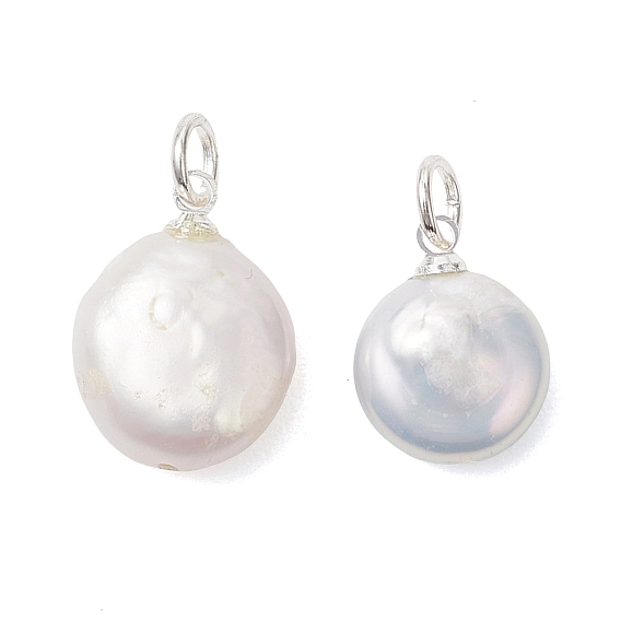 Подвески из натурального барочного жемчуга кеши, плоские круглые подвески из жемчужин с кристаллами, с фурнитурой из латуни и нержавеющей стали., кремово-белые