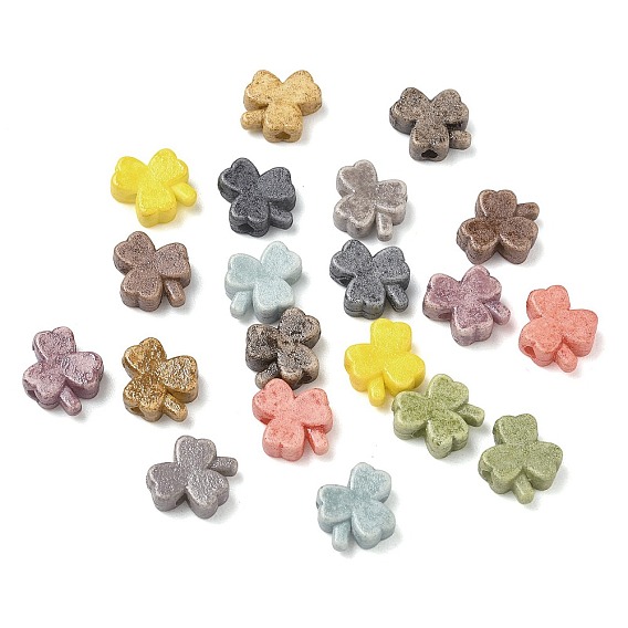 Vintage Handmade Porcelain Beads, Fancy Antique Glazed Porcelain, Clover