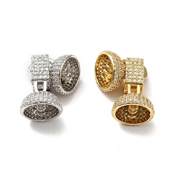 Brass Micro Pave Clear Cubic Zirconia Fold Over Clasps, Cadmium Free & Lead Free