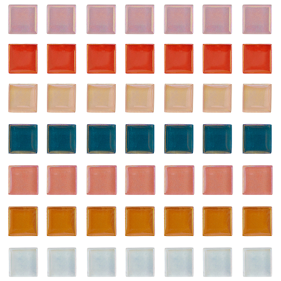 56Pcs 7 Colors Glass Mosaic Cabochons, with Stick, Square