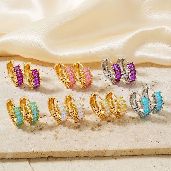 Милые квадратные серьги-кольца из латуни с кубическим цирконием, модные универсальные аксессуары, золотые