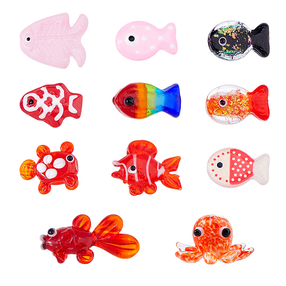 22Pcs 11 Styles Painted Glass Beads, Fish