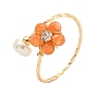 Offene Manschettenringe aus Messing, Nickel frei, mit Katzenauge, Perle, Schmuck für Frauen, Blume