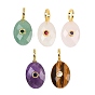 Natural Gemstone Pendants, Faceted Oval Charms with Brass Micro Pave Cubic Zirconia Findings, Golden