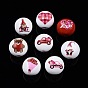 Valentine's Day Theme Printed Wooden Beads, Round with Heart/Bear/Flower/Car/Gnome Pattern