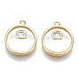 Brass Micro Pave Clear Cubic Zirconia Charms, with Natural Shell, Flat Round, Real 18K Gold Plated, Nickel Free
