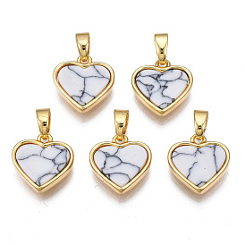 Colgantes de latón chapado en oro real 18 k, con cabujones sintéticos de malaquita o turquesa, sin cadmio y níque y plomo, corazón