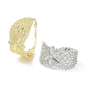 Rack Plating Brass Vintage Court Hollowed-out Flower Design Bangles for Women, Lead Free & Cadmium Free