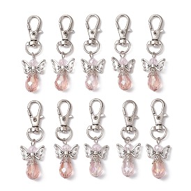 10Pcs Glass Pendant Decorations, with Alloy Swivel Lobster Claw Clasps, Angel