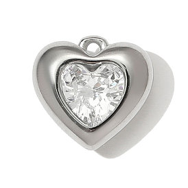 304 из нержавеющей стали стеклянные подвески, сердце прелести, цвет нержавеющей стали, граненые