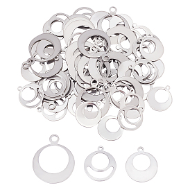60 pcs 3 style 201 pendentifs en acier inoxydable, rond