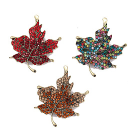Maple leaf brooch, fashionable exaggerated decorative brooch, alloy inlaid with colored diamond brooch, retro personalized corsage