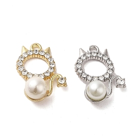 Alloy with Rhinestone Pendants, with ABS Imitation Pearl, Cat Charms