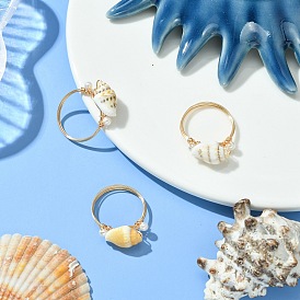 Natural Sea Shell Finger Rings, Brass Rings for Women