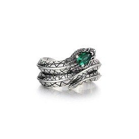 Brass Pave Cubic Zirconia Cuff Open Rings, Snake
