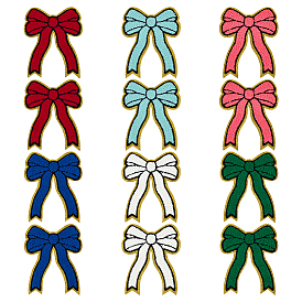 12 шт 6 цвета полиэстер компьютеризированная ткань для вышивания утюгом / пришивание заплат, с клейкой обратной стороной, аксессуары для костюма, аппликация, бантом