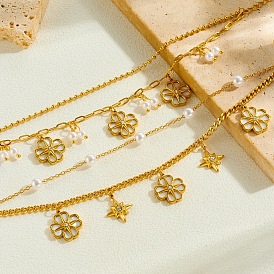 304 Браслеты из нержавеющей стали с акриловыми подвесками и стразами, цветок