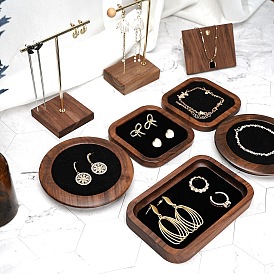 Wood with Velvet Jewelry Plate, Storage Tray for Rings, Necklaces, Bracelet, Earring, Square