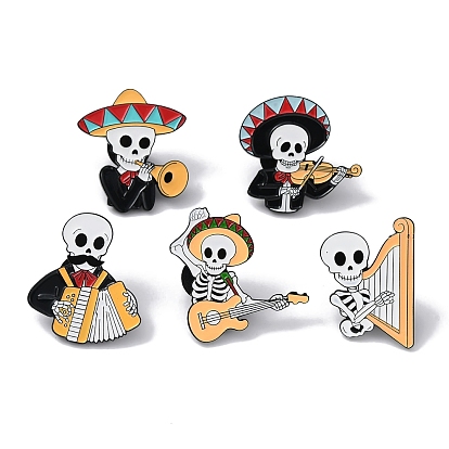 Musical Skull Enamel Pin, Halloween Alloy Brooch for Backpack Clothes