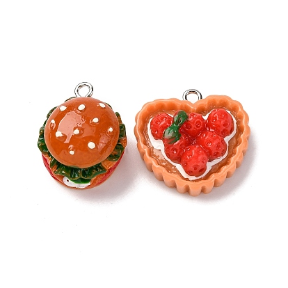 Непрозрачные подвески смолы, имитация еды, с платиново-железными петлями