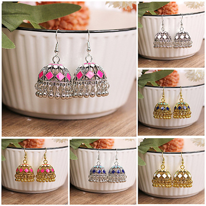 Богемные эмалированные серьги-люстры из сплава, колокол, с застежкой для висячих сережек