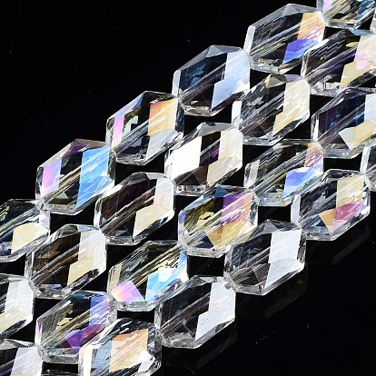 Electroplate Glass Beads Strands, AB Color Plated, Faceted, Oval