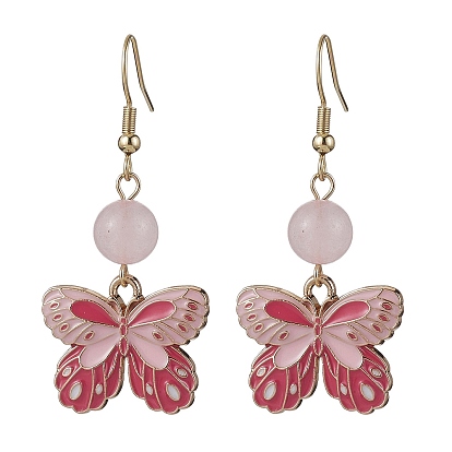 Alloy Enamel Butterfly Dangle Earrings, with Natural Mixed Gemstone Beads