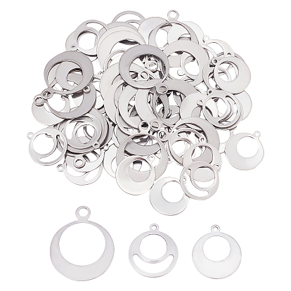 60 pcs 3 style 201 pendentifs en acier inoxydable, rond