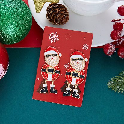 Рождественские серьги-гвоздики из сплава со стразами в виде Санта-Клауса, с пластиковыми бусинами и эмалью, золотые