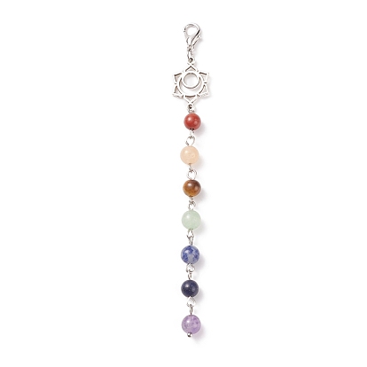 Natural Gemstone Link Pendant Decoration Sets, Chakra Theme Lobster Clasp Charms, Mix-shaped